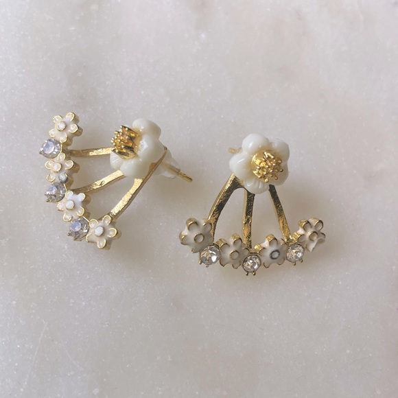 Rhinestone Flower Drop Earrings - Picture 4 of 8